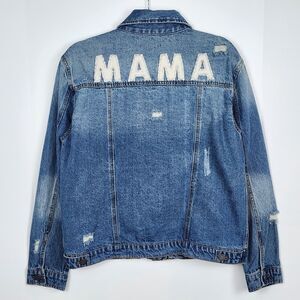 Judith March Mama Beaded Patch Denim Jeans Jacket Size S